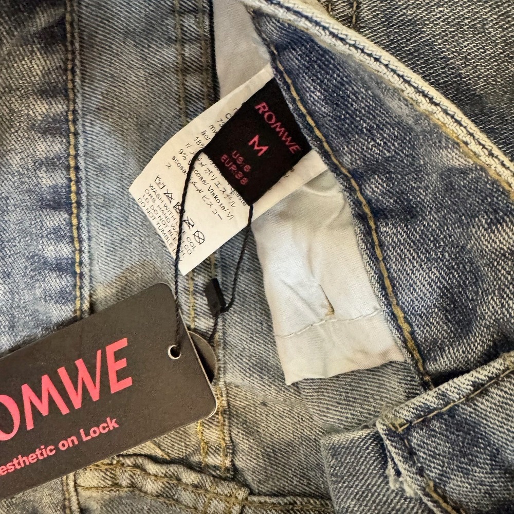 ROMWE Women Blue‎ Denim Star Cutout Ripped Jeans Wide Leg Y2K GRUNGE Whimsy Goth - Picture 10 of 10